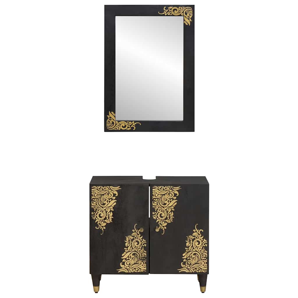 Badkamerkastenset Wandgemonteerd 2 pcs Zwart Massief Mango Hout is nu te koop bij PeponiXL, paradijselijk wonen!
