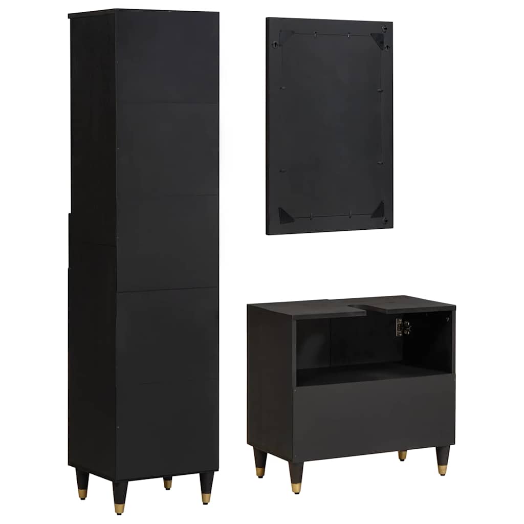 Badkamerkastenset met lade 3 pcs Zwart Massief Mango Hout is nu te koop bij PeponiXL, paradijselijk wonen!