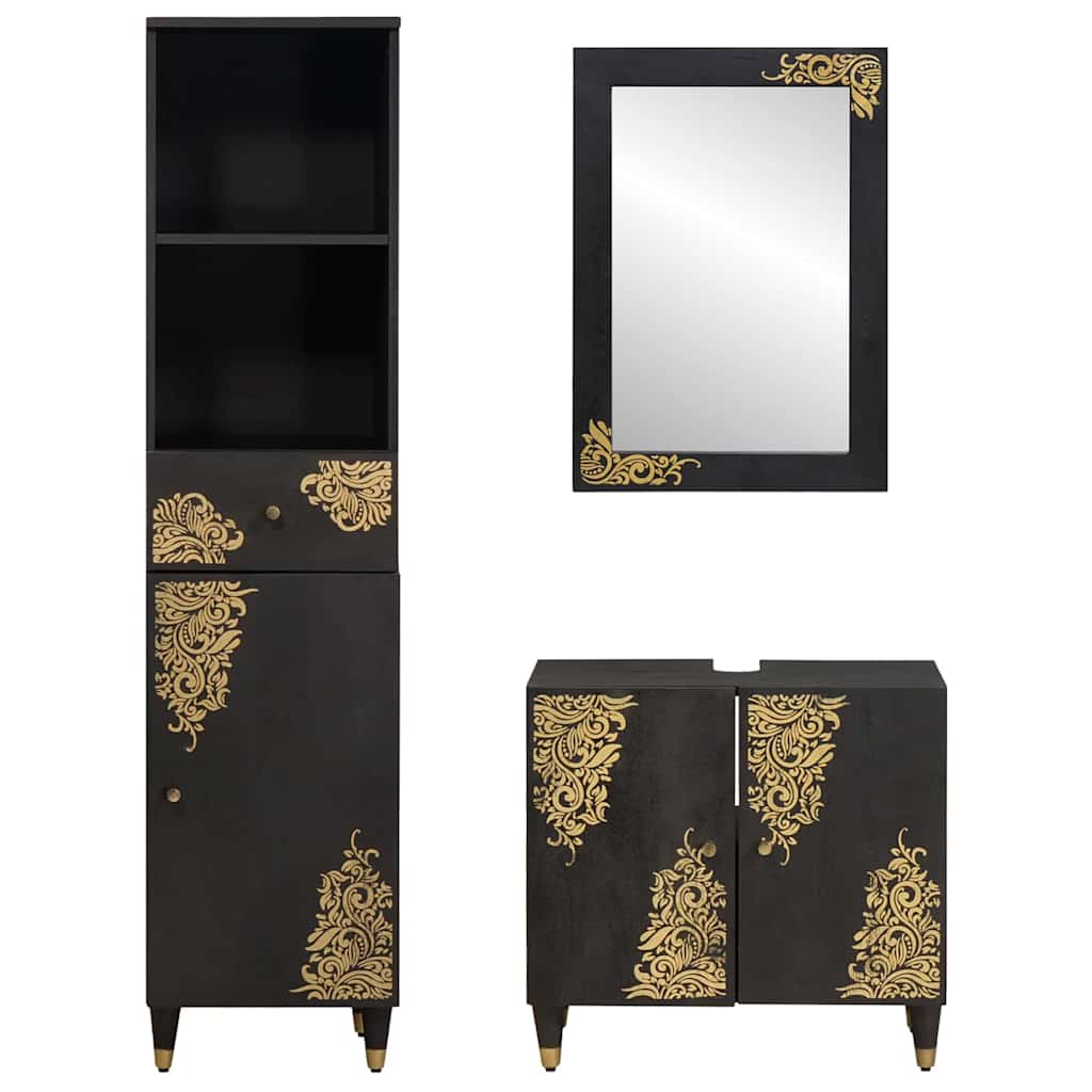 Badkamerkastenset met lade 3 pcs Zwart Massief Mango Hout is nu te koop bij PeponiXL, paradijselijk wonen!