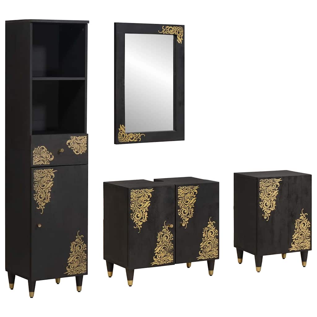 Badkamerkastenset met lade 4 pcs Zwart Massief Mango Hout is nu te koop bij PeponiXL, paradijselijk wonen!