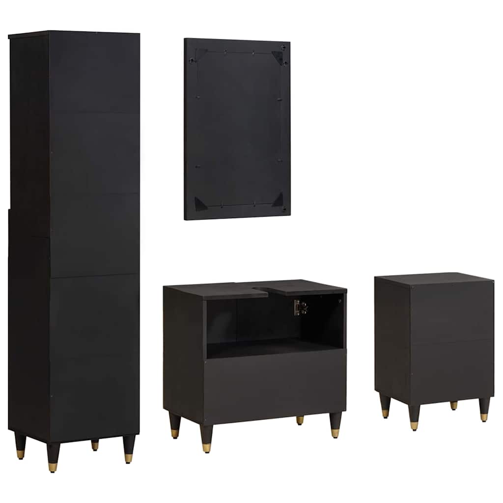 Badkamerkastenset met lade 4 pcs Zwart Massief Mango Hout is nu te koop bij PeponiXL, paradijselijk wonen!