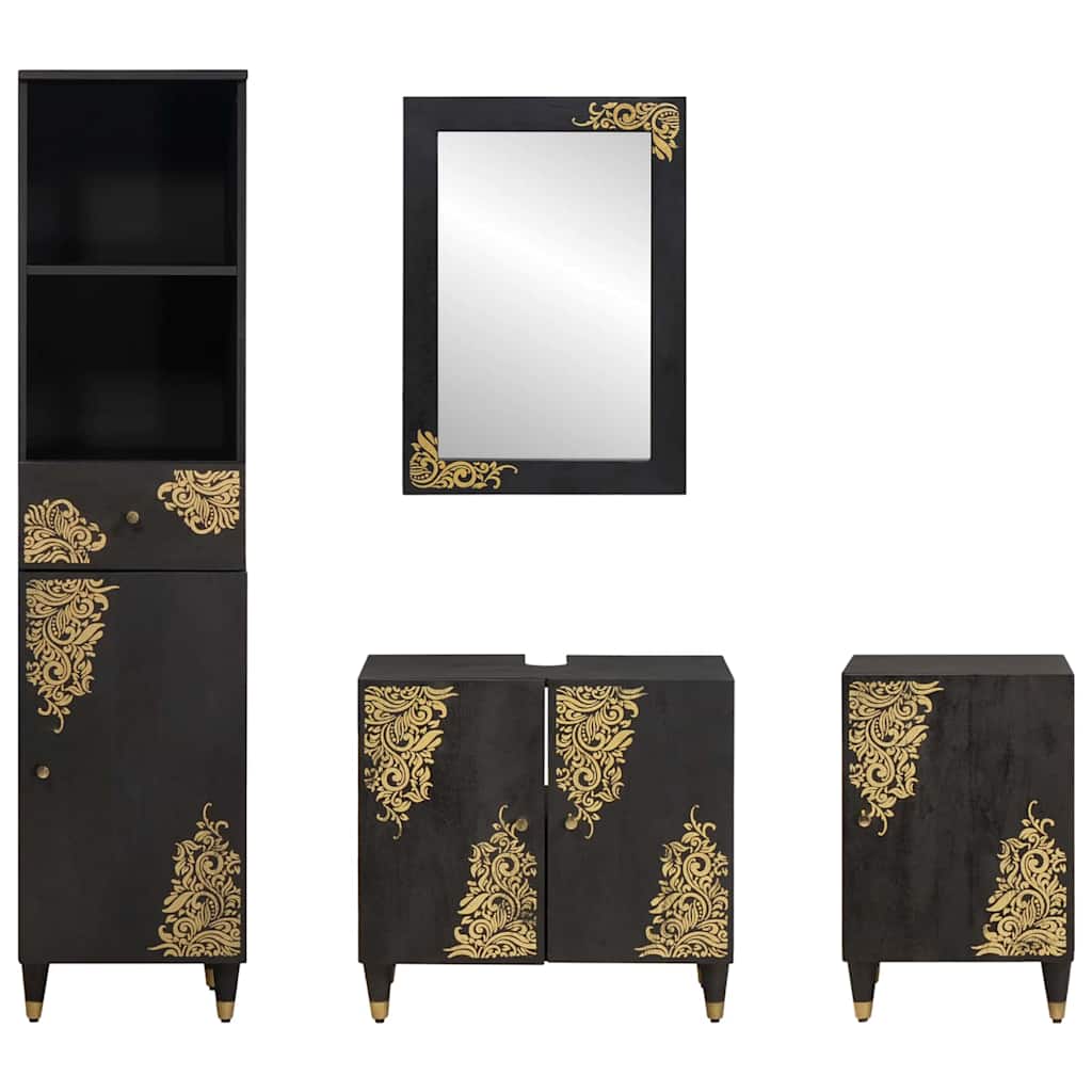 Badkamerkastenset met lade 4 pcs Zwart Massief Mango Hout is nu te koop bij PeponiXL, paradijselijk wonen!