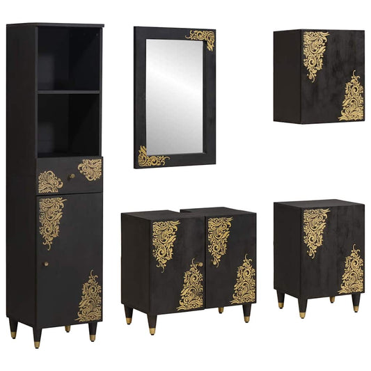 Badkamerkastenset met lade 5 pcs Zwart Massief Mango Hout is nu te koop bij PeponiXL, paradijselijk wonen!