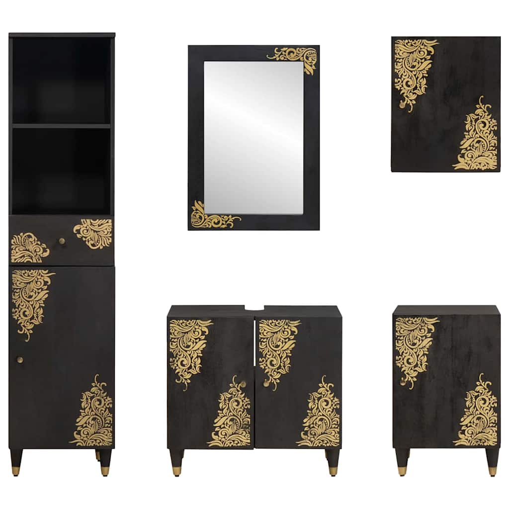 Badkamerkastenset met lade 5 pcs Zwart Massief Mango Hout is nu te koop bij PeponiXL, paradijselijk wonen!
