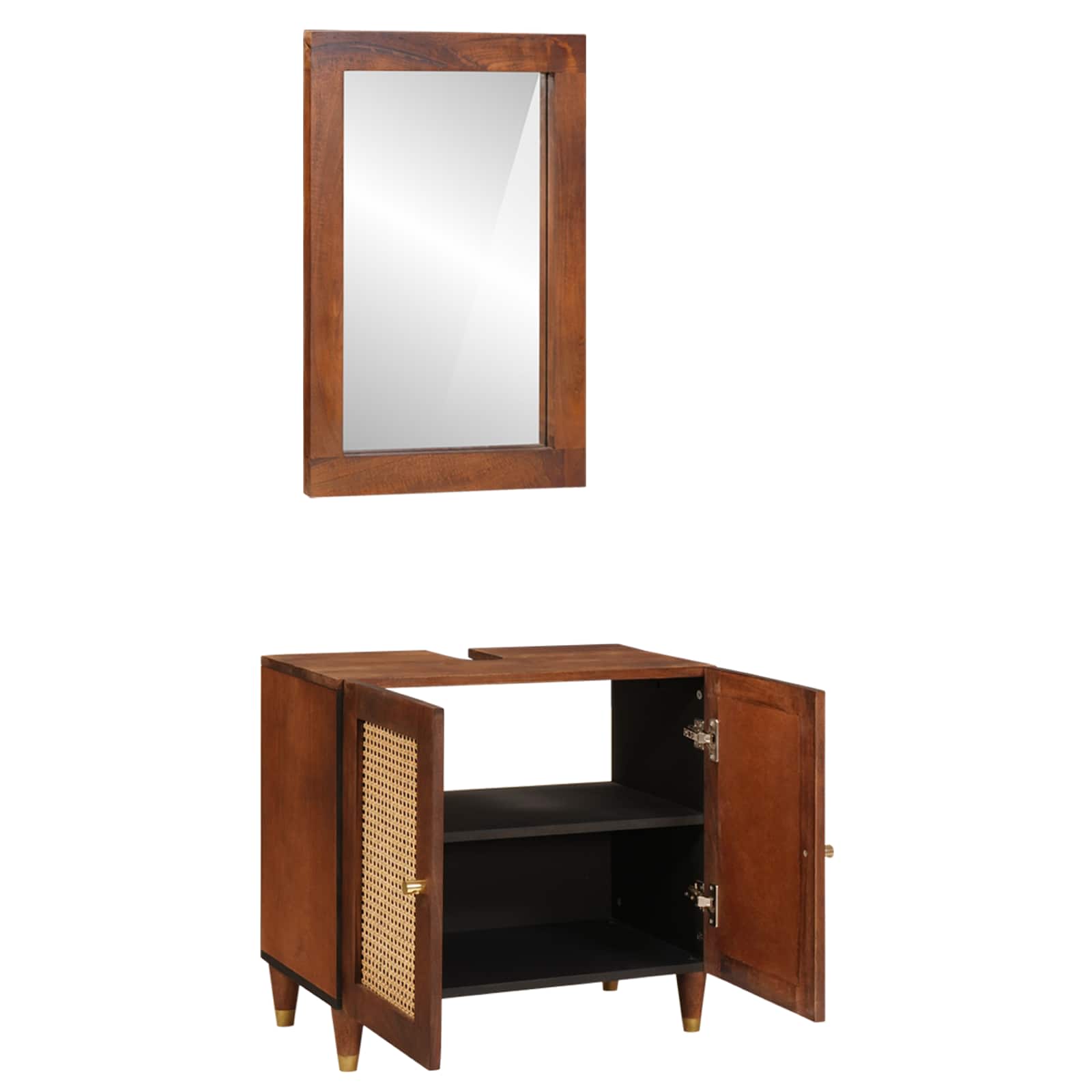 Badkamerkast met plank 2 pcs Zwart en Goud Massief Mango Hout is nu te koop bij PeponiXL, paradijselijk wonen!