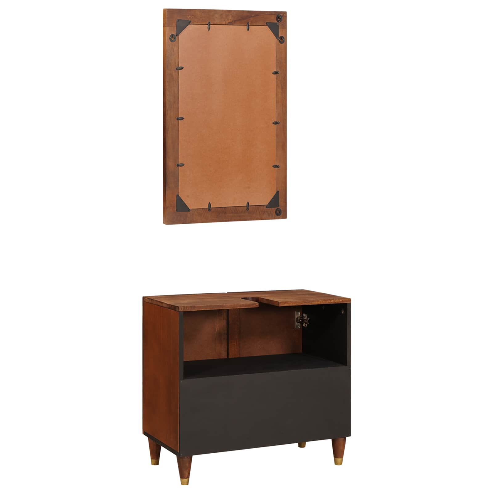 Badkamerkast met plank 2 pcs Zwart en Goud Massief Mango Hout is nu te koop bij PeponiXL, paradijselijk wonen!
