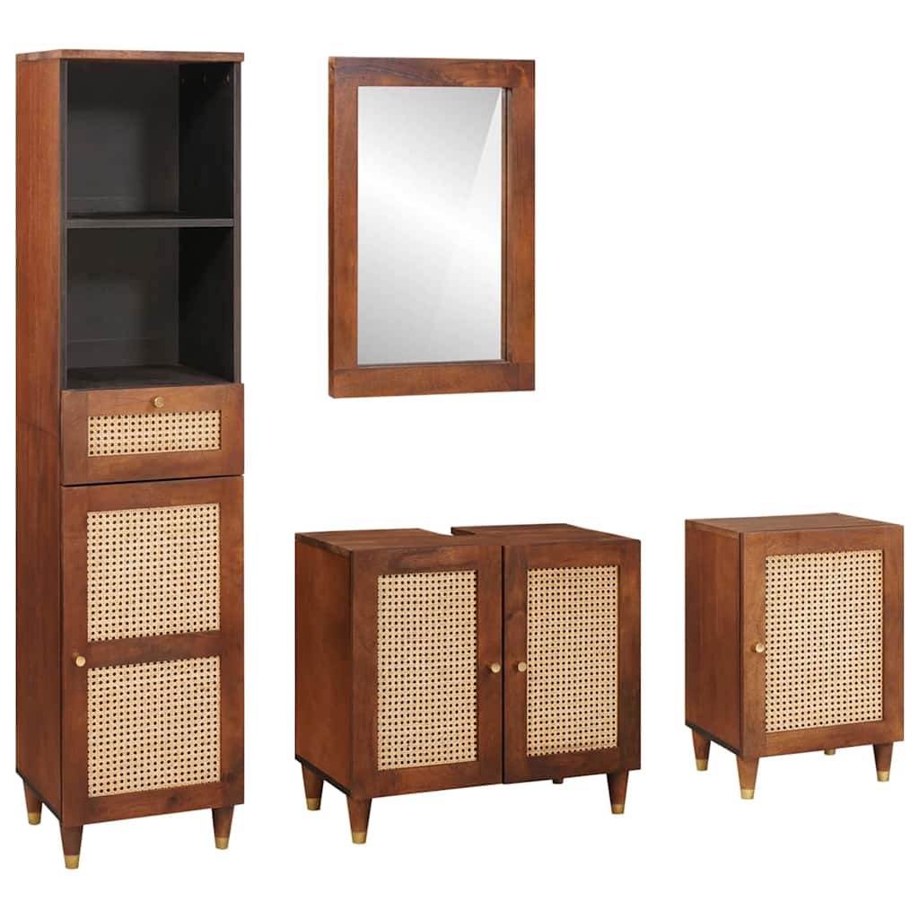 Badkamerkast met lade 4 pcs Bruin en zwart Massief Mango Hout is nu te koop bij PeponiXL, paradijselijk wonen!