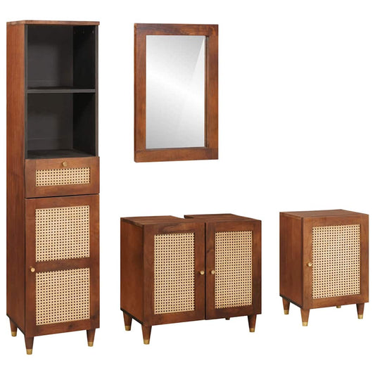 Badkamerkast met lade 4 pcs Bruin en zwart Massief Mango Hout is nu te koop bij PeponiXL, paradijselijk wonen!