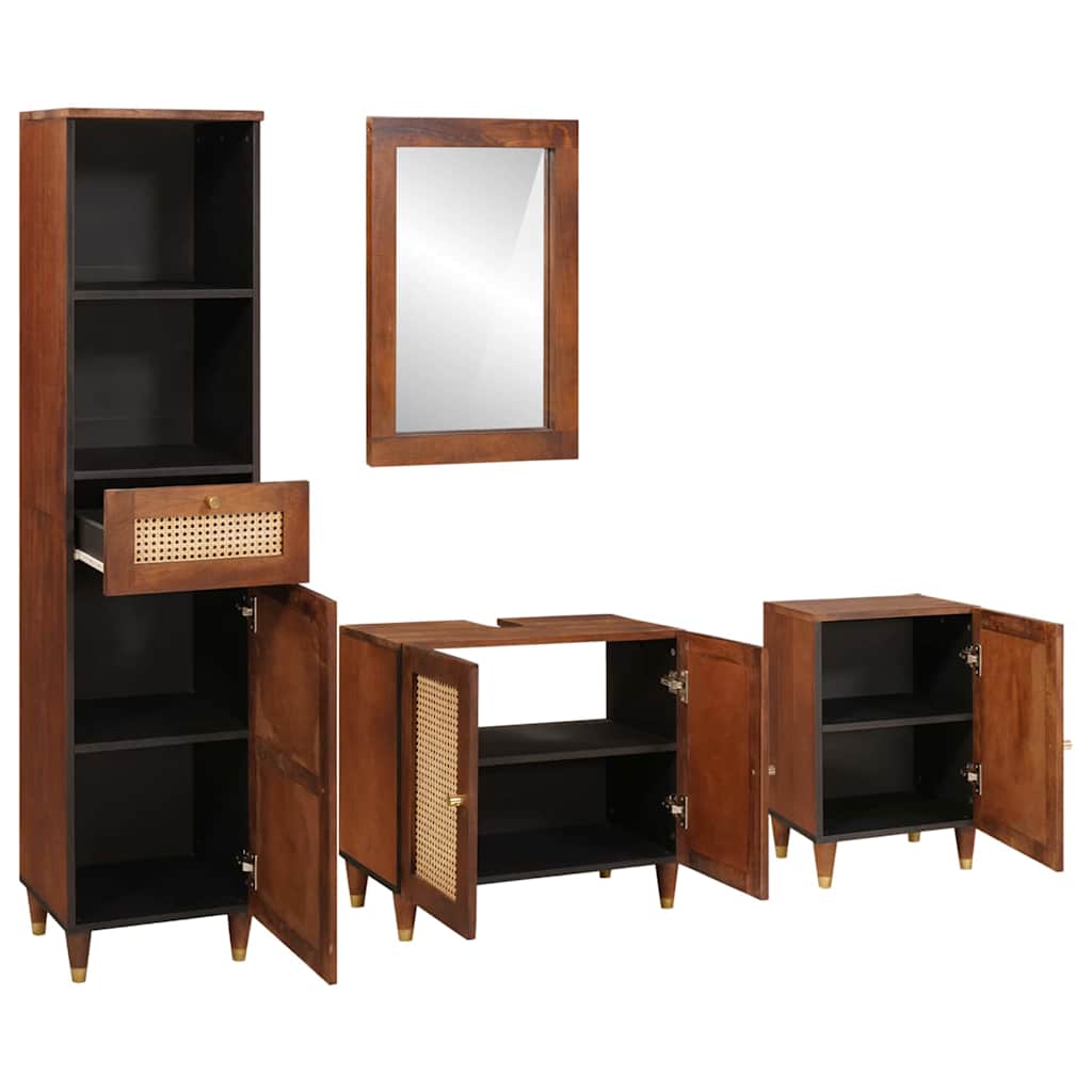 Badkamerkast met lade 4 pcs Bruin en zwart Massief Mango Hout is nu te koop bij PeponiXL, paradijselijk wonen!