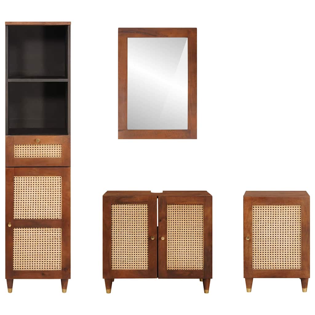 Badkamerkast met lade 4 pcs Bruin en zwart Massief Mango Hout is nu te koop bij PeponiXL, paradijselijk wonen!