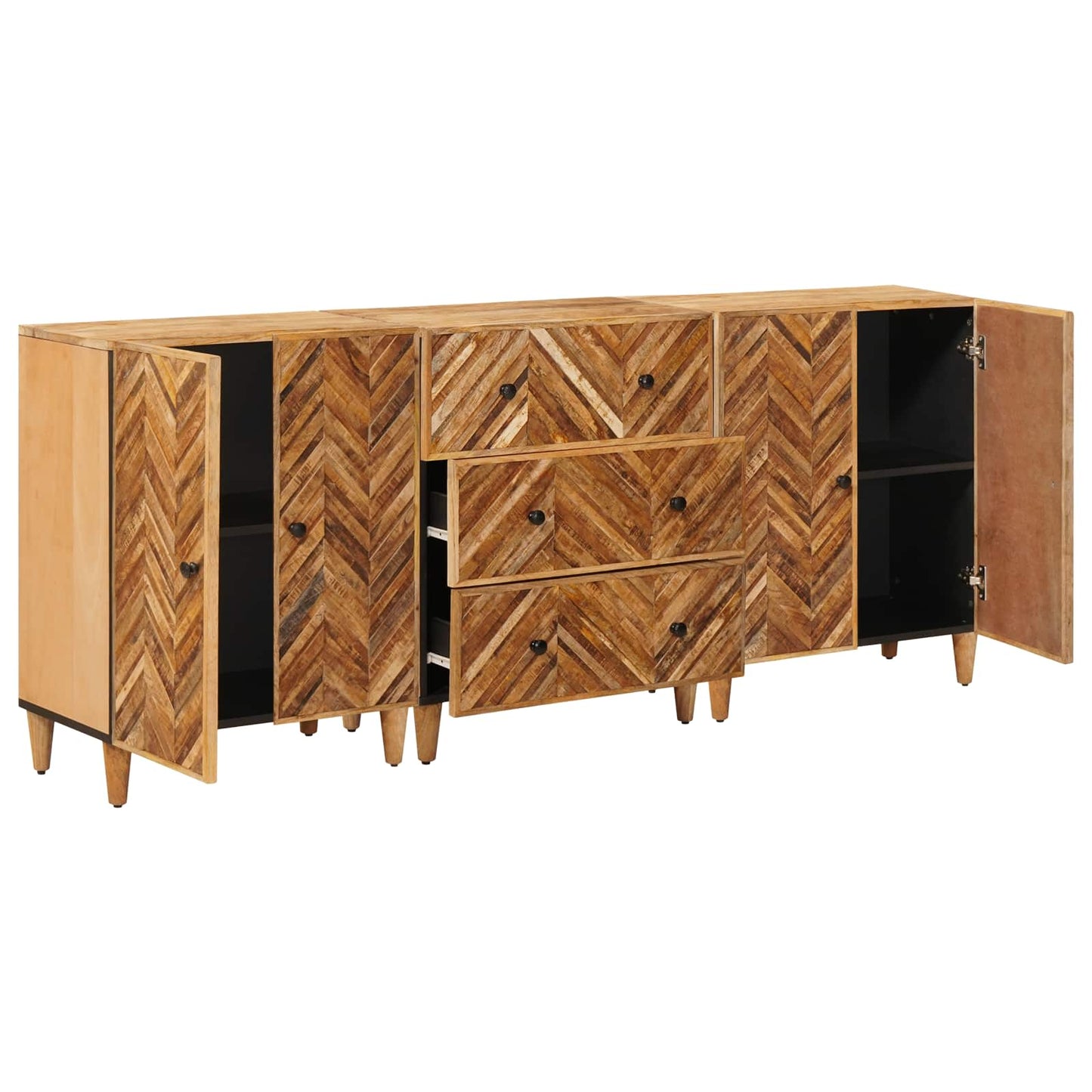 Opslagkasten 3 pcs Bruin 60 x 33,5 x 75 cm Massief Mango Hout is nu te koop bij PeponiXL, paradijselijk wonen!