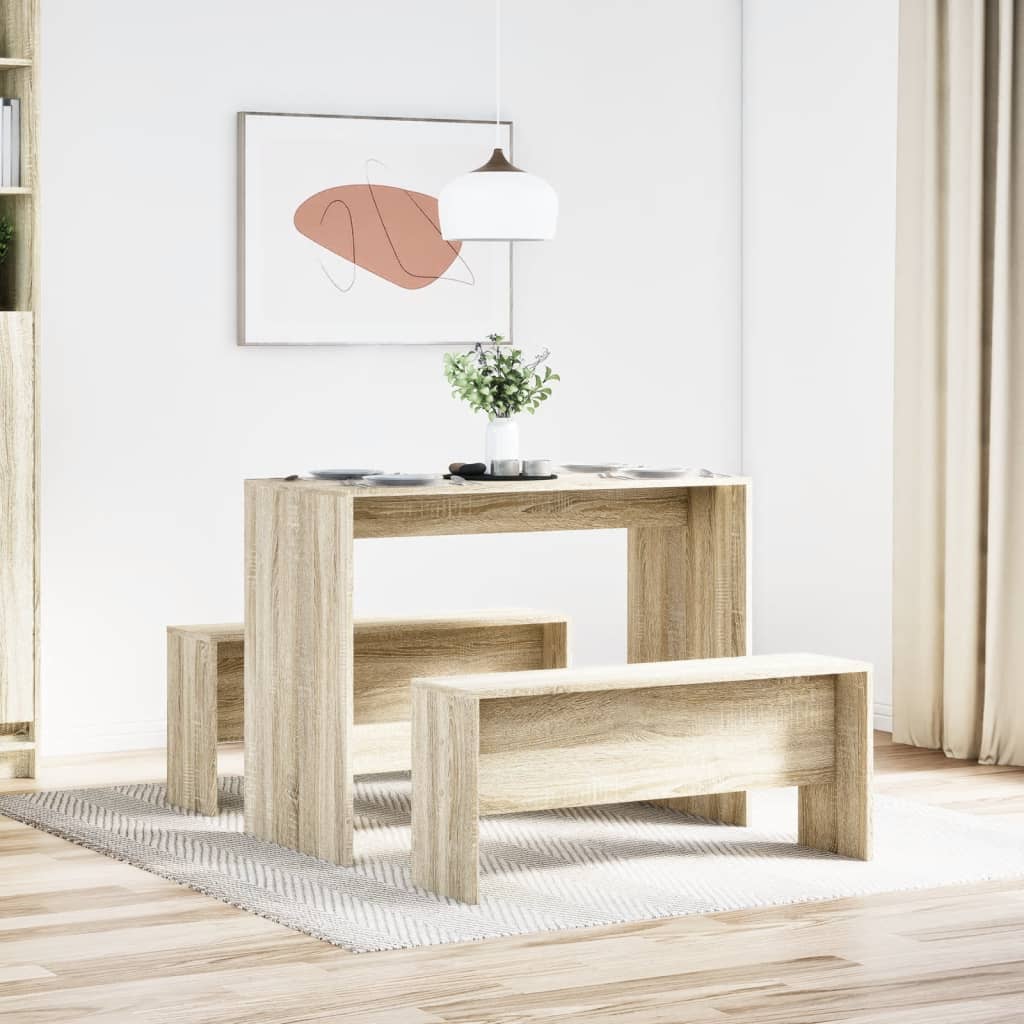 3-delige Eettafel en bankenset bewerkt hout sonoma eikenkleurig is nu te koop bij PeponiXL, paradijselijk wonen!