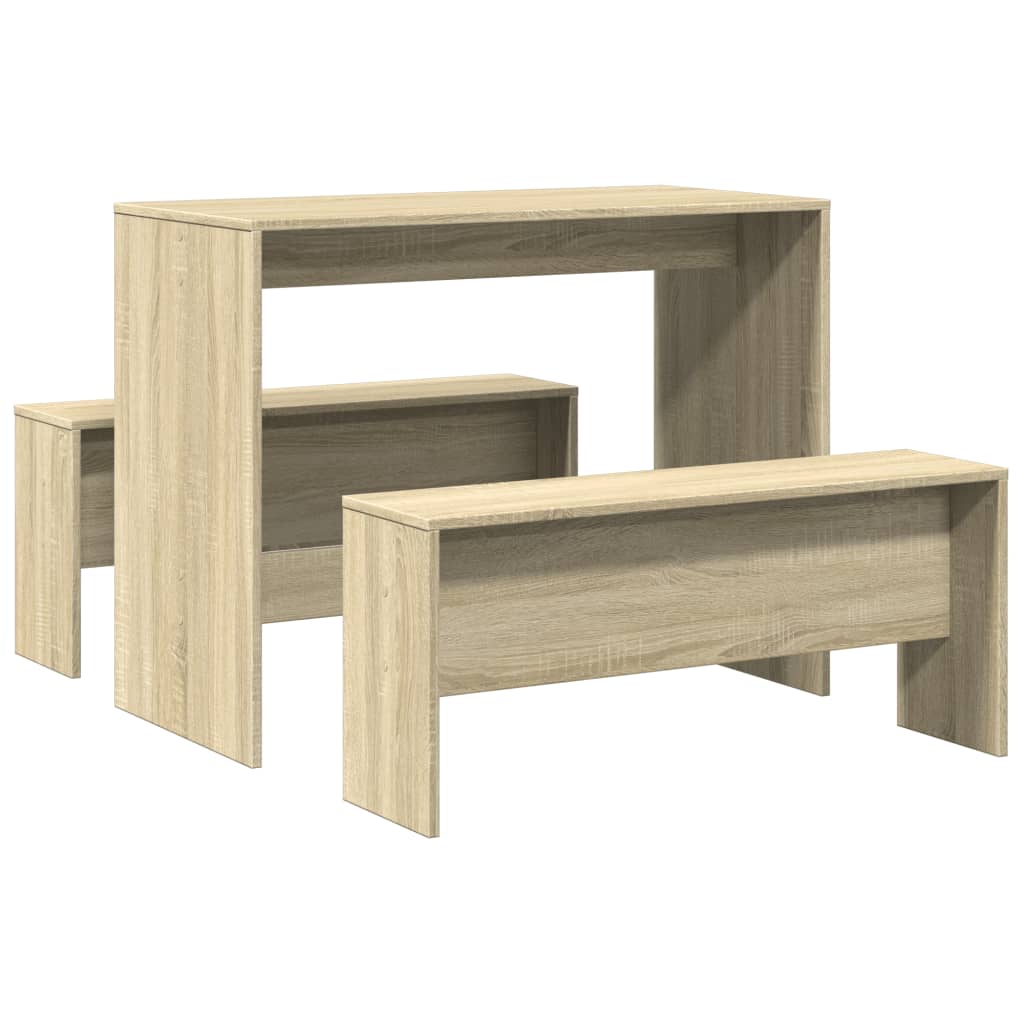 3-delige Eettafel en bankenset bewerkt hout sonoma eikenkleurig is nu te koop bij PeponiXL, paradijselijk wonen!