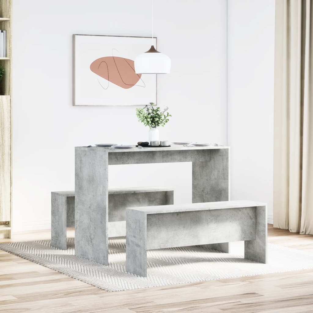 3-delige Eettafel en bankenset bewerkt hout betongrijs is nu te koop bij PeponiXL, paradijselijk wonen!