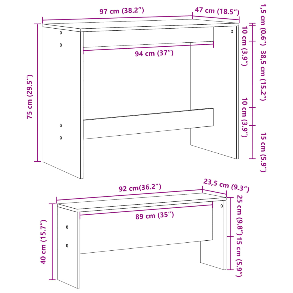 3-delige Eettafel en bankenset bewerkt hout oud houtkleurig is nu te koop bij PeponiXL, paradijselijk wonen!