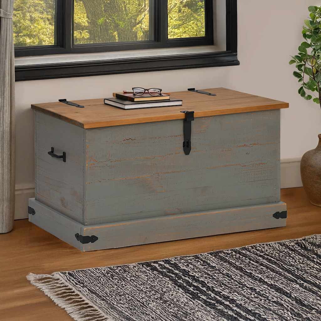 Opbergkist HALDEN grijs 91x48x47 cm massief grenenhout is nu te koop bij PeponiXL, paradijselijk wonen!