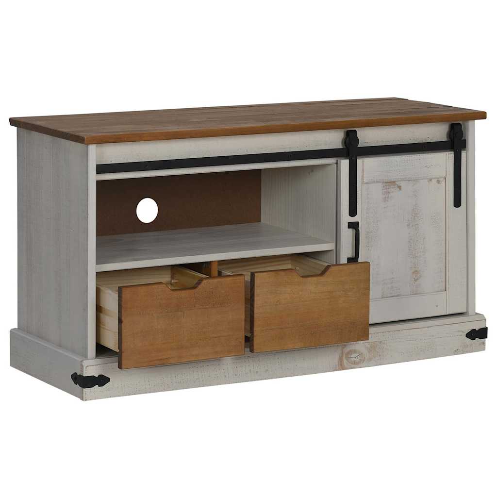 Tv-meubel HALDEN met schuifdeur wit 110x40x60 cm massief hout is nu te koop bij PeponiXL, paradijselijk wonen!