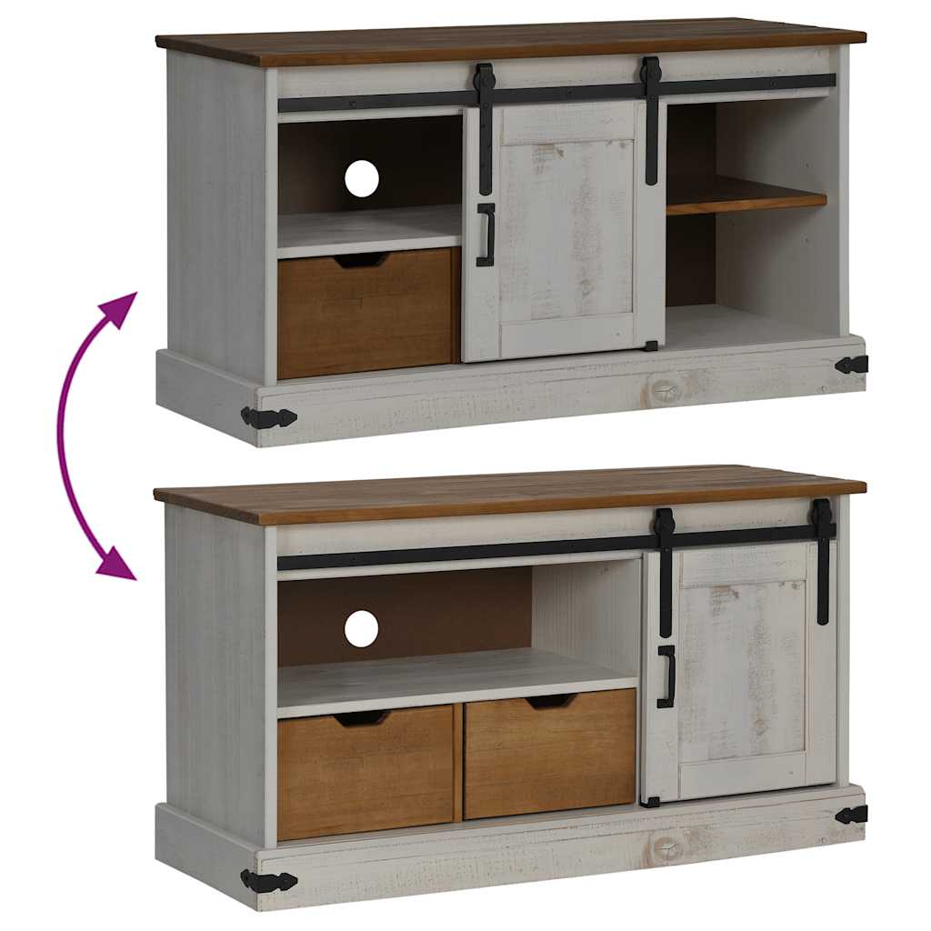 Tv-meubel HALDEN met schuifdeur wit 110x40x60 cm massief hout is nu te koop bij PeponiXL, paradijselijk wonen!