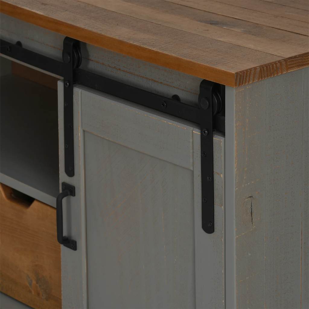 Tv-meubel HALDEN met schuifdeur grijs 110x40x60 cm massief hout is nu te koop bij PeponiXL, paradijselijk wonen!