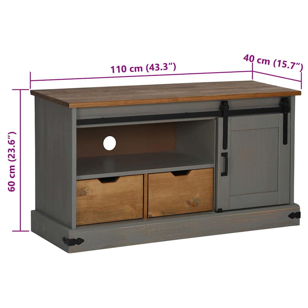 Tv-meubel HALDEN met schuifdeur grijs 110x40x60 cm massief hout is nu te koop bij PeponiXL, paradijselijk wonen!