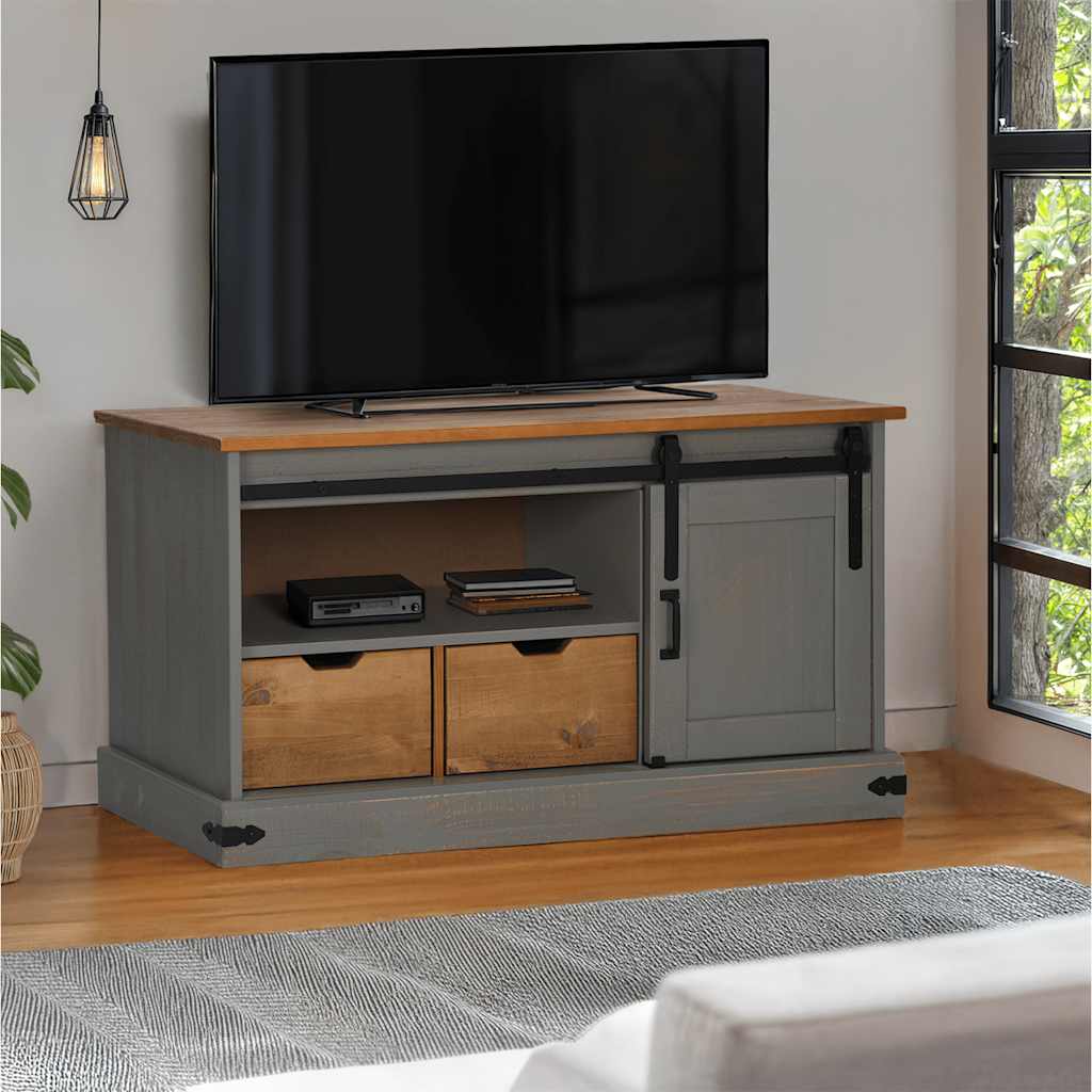 Tv-meubel HALDEN met schuifdeur grijs 110x40x60 cm massief hout is nu te koop bij PeponiXL, paradijselijk wonen!