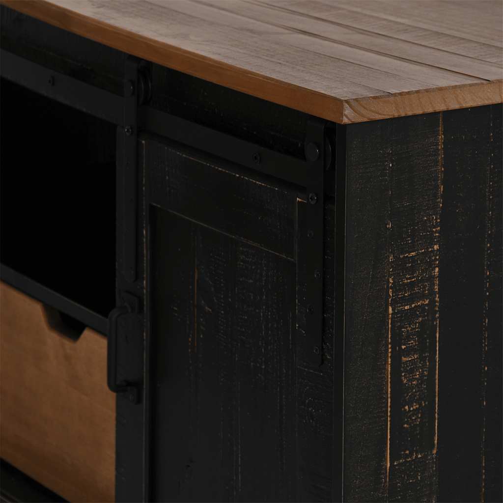 Tv-meubel HALDEN met schuifdeur zwart 110x40x60 cm massief hout is nu te koop bij PeponiXL, paradijselijk wonen!