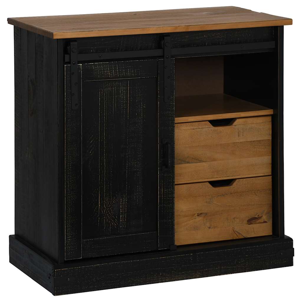 Dressoir HALDEN schuifdeur zwart 80x40x80 cm massief hout grijs is nu te koop bij PeponiXL, paradijselijk wonen!