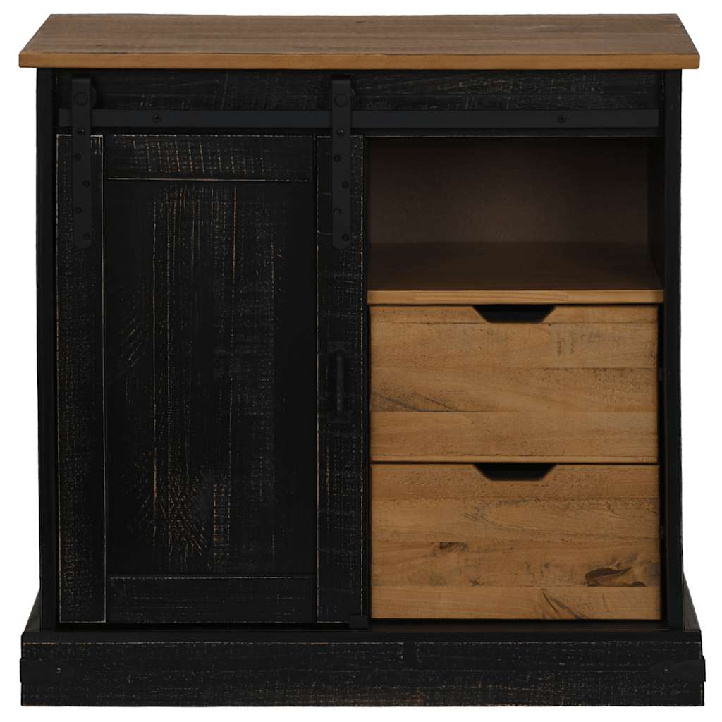 Dressoir HALDEN schuifdeur zwart 80x40x80 cm massief hout grijs is nu te koop bij PeponiXL, paradijselijk wonen!
