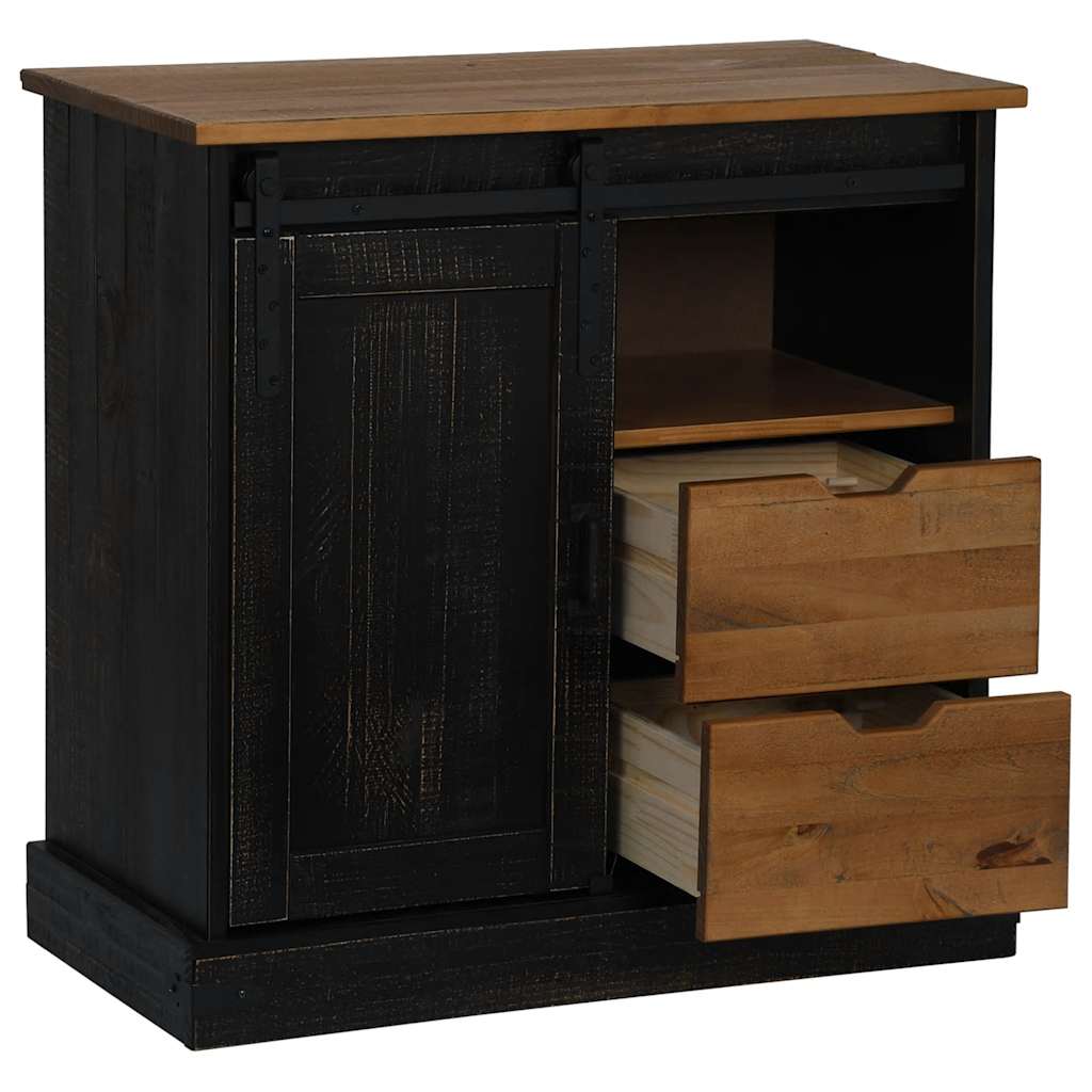 Dressoir HALDEN schuifdeur zwart 80x40x80 cm massief hout grijs is nu te koop bij PeponiXL, paradijselijk wonen!