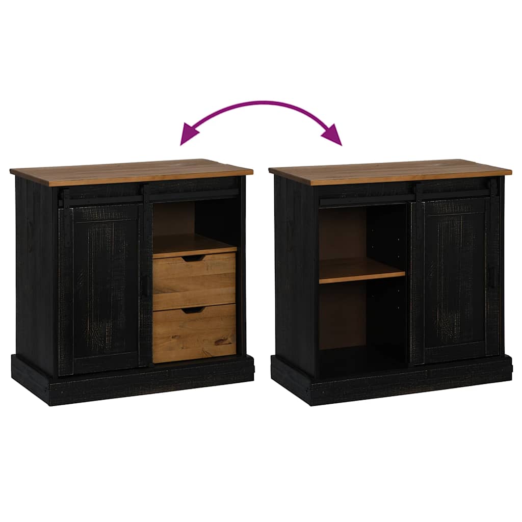 Dressoir HALDEN schuifdeur zwart 80x40x80 cm massief hout grijs is nu te koop bij PeponiXL, paradijselijk wonen!