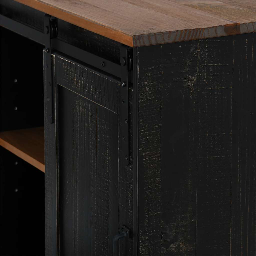 Dressoir HALDEN schuifdeur zwart 80x40x80 cm massief hout grijs is nu te koop bij PeponiXL, paradijselijk wonen!