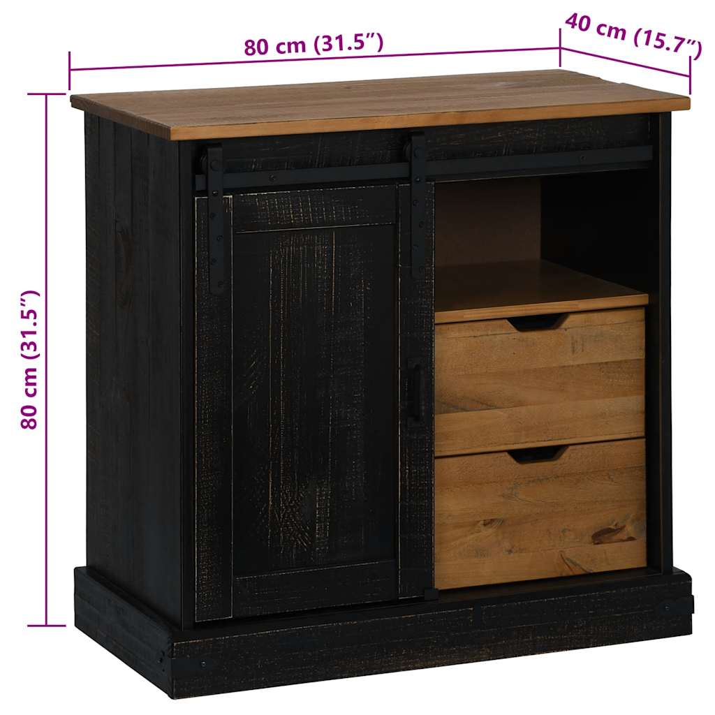 Dressoir HALDEN schuifdeur zwart 80x40x80 cm massief hout grijs is nu te koop bij PeponiXL, paradijselijk wonen!