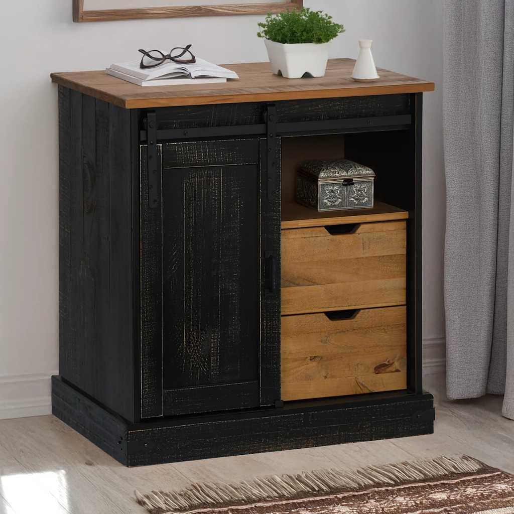 Dressoir HALDEN schuifdeur zwart 80x40x80 cm massief hout grijs is nu te koop bij PeponiXL, paradijselijk wonen!