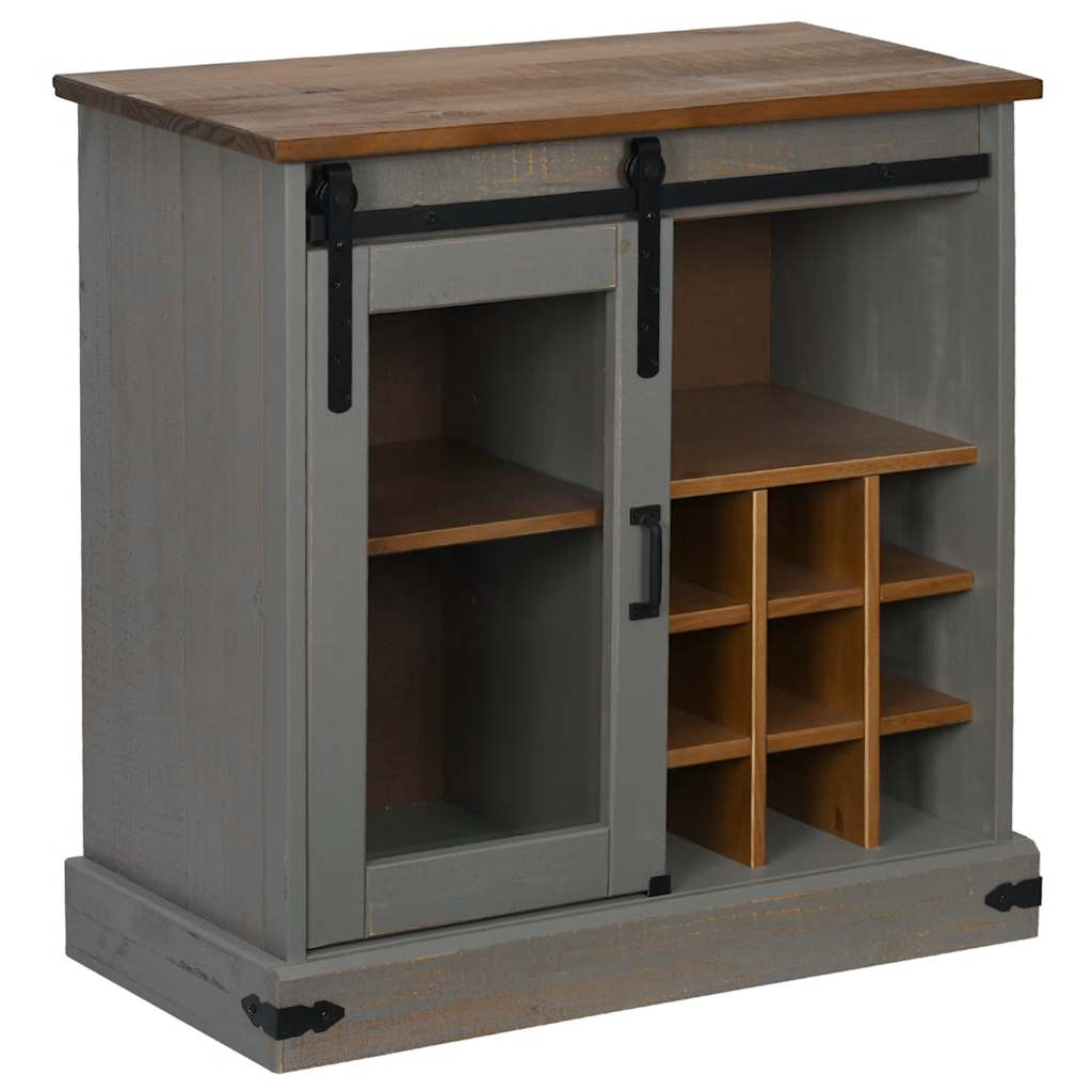Dressoir HALDEN met schuifdeur 80x40x80 cm massief hout grijs is nu te koop bij PeponiXL, paradijselijk wonen!