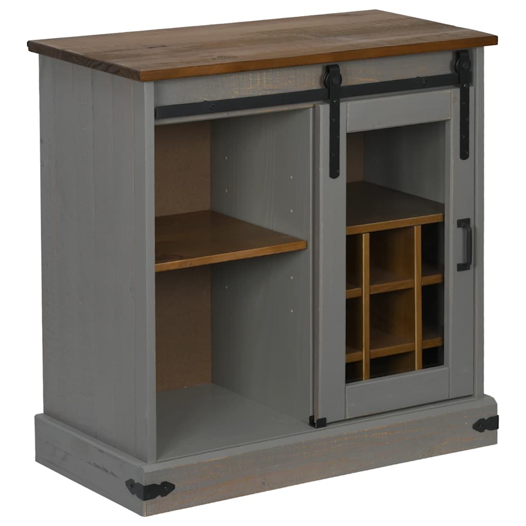 Dressoir HALDEN met schuifdeur 80x40x80 cm massief hout grijs is nu te koop bij PeponiXL, paradijselijk wonen!