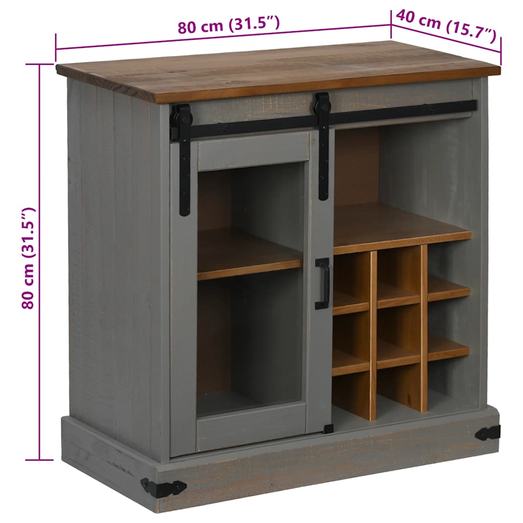 Dressoir HALDEN met schuifdeur 80x40x80 cm massief hout grijs is nu te koop bij PeponiXL, paradijselijk wonen!