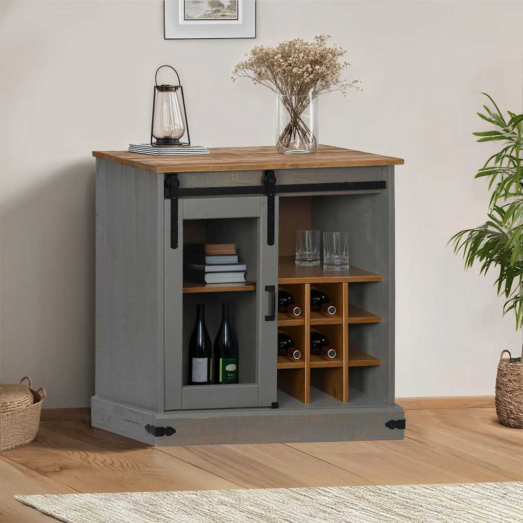 Dressoir HALDEN met schuifdeur 80x40x80 cm massief hout grijs is nu te koop bij PeponiXL, paradijselijk wonen!