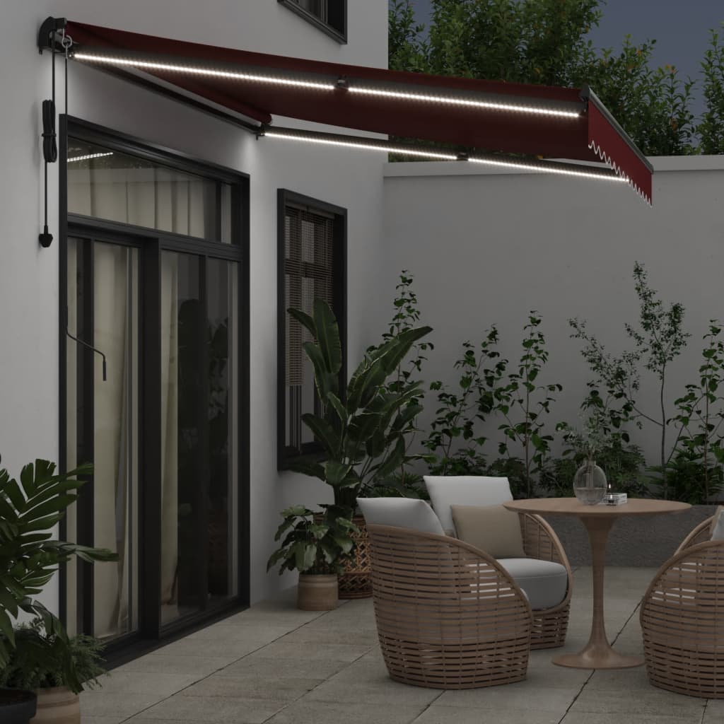 Luifel automatisch uittrekbaar met LED's 350x250 cm bordeaux is nu te koop bij PeponiXL, paradijselijk wonen!