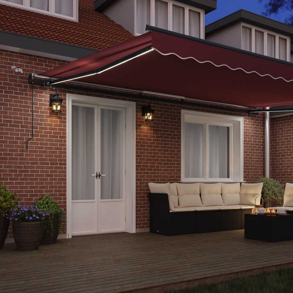 Luifel automatisch uittrekbaar met LED's 500x300 cm bordeaux is nu te koop bij PeponiXL, paradijselijk wonen!