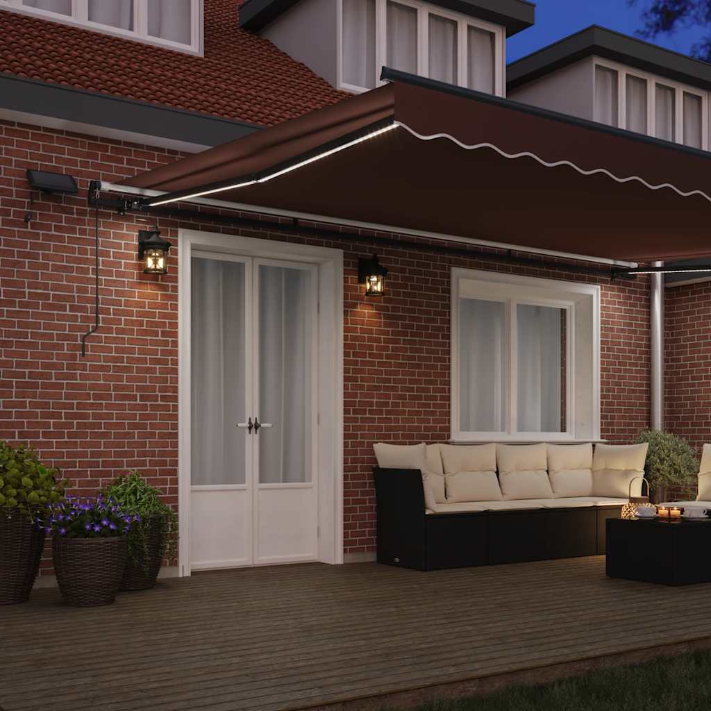 Luifel handmatig uittrekbaar met LED's 500x300 cm bruin is nu te koop bij PeponiXL, paradijselijk wonen!