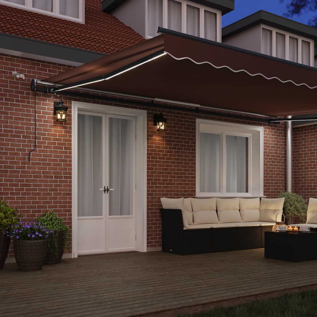 Luifel automatisch uittrekbaar met LED's 500x300 cm bruin is nu te koop bij PeponiXL, paradijselijk wonen!