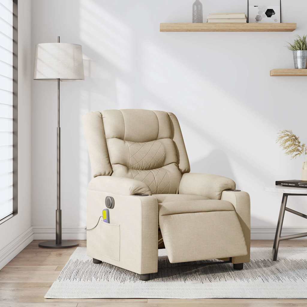 Massagestoel elektrisch verstelbaar stof crèmekleurig is nu te koop bij PeponiXL, paradijselijk wonen!