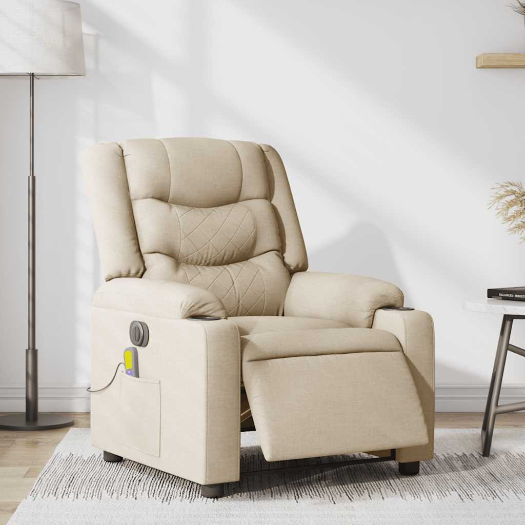 Massagestoel elektrisch verstelbaar stof crèmekleurig is nu te koop bij PeponiXL, paradijselijk wonen!