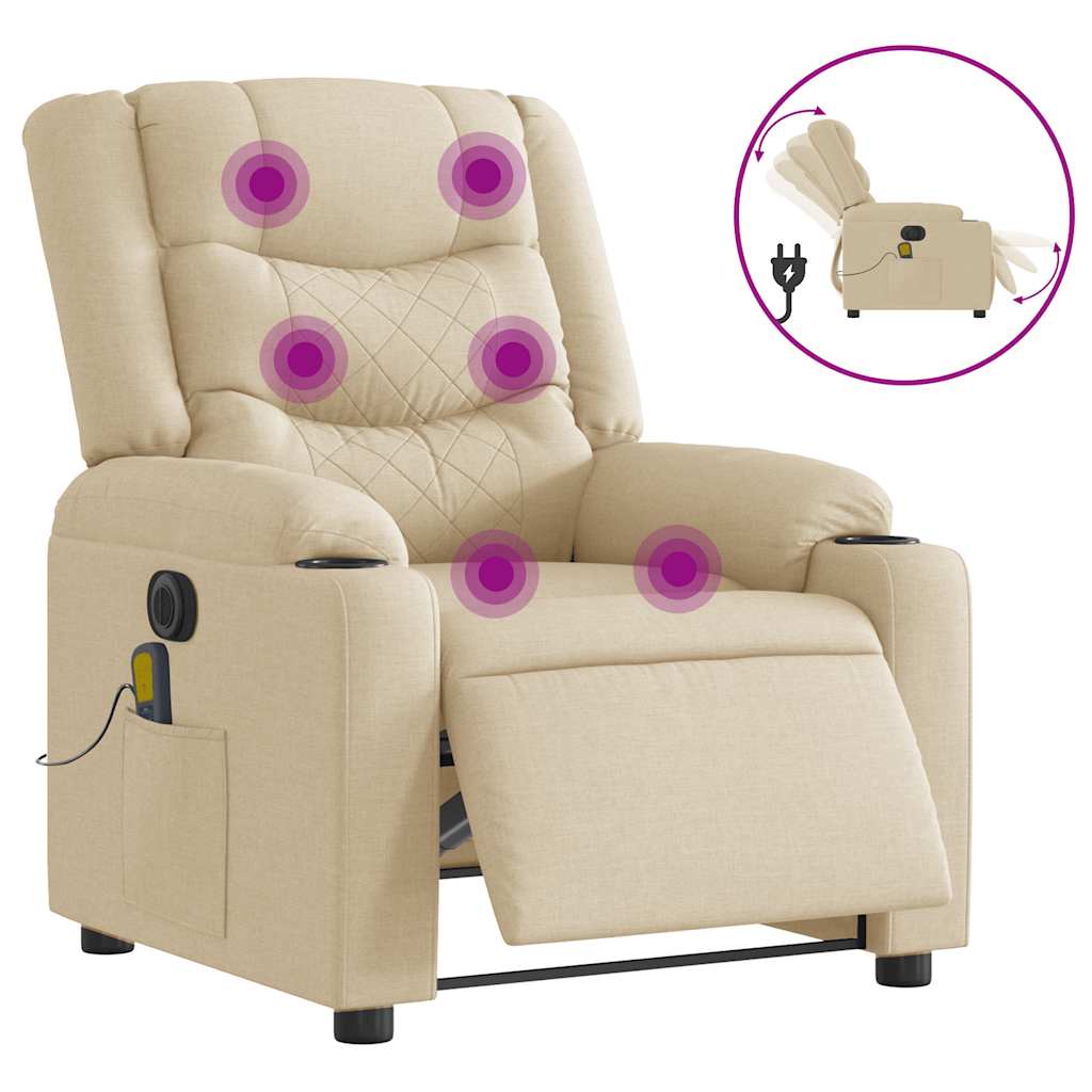 Massagestoel elektrisch verstelbaar stof crèmekleurig is nu te koop bij PeponiXL, paradijselijk wonen!