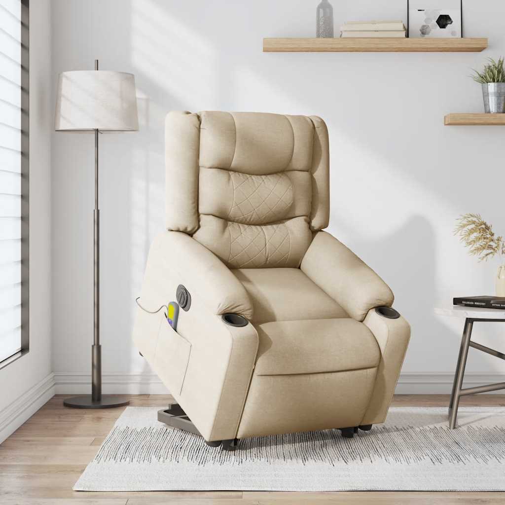 Sta-op-massagestoel elektrisch verstelbaar stof crèmekleurig is nu te koop bij PeponiXL, paradijselijk wonen!