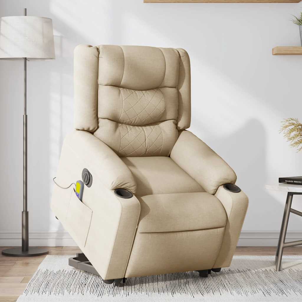Sta-op-massagestoel elektrisch verstelbaar stof crèmekleurig is nu te koop bij PeponiXL, paradijselijk wonen!