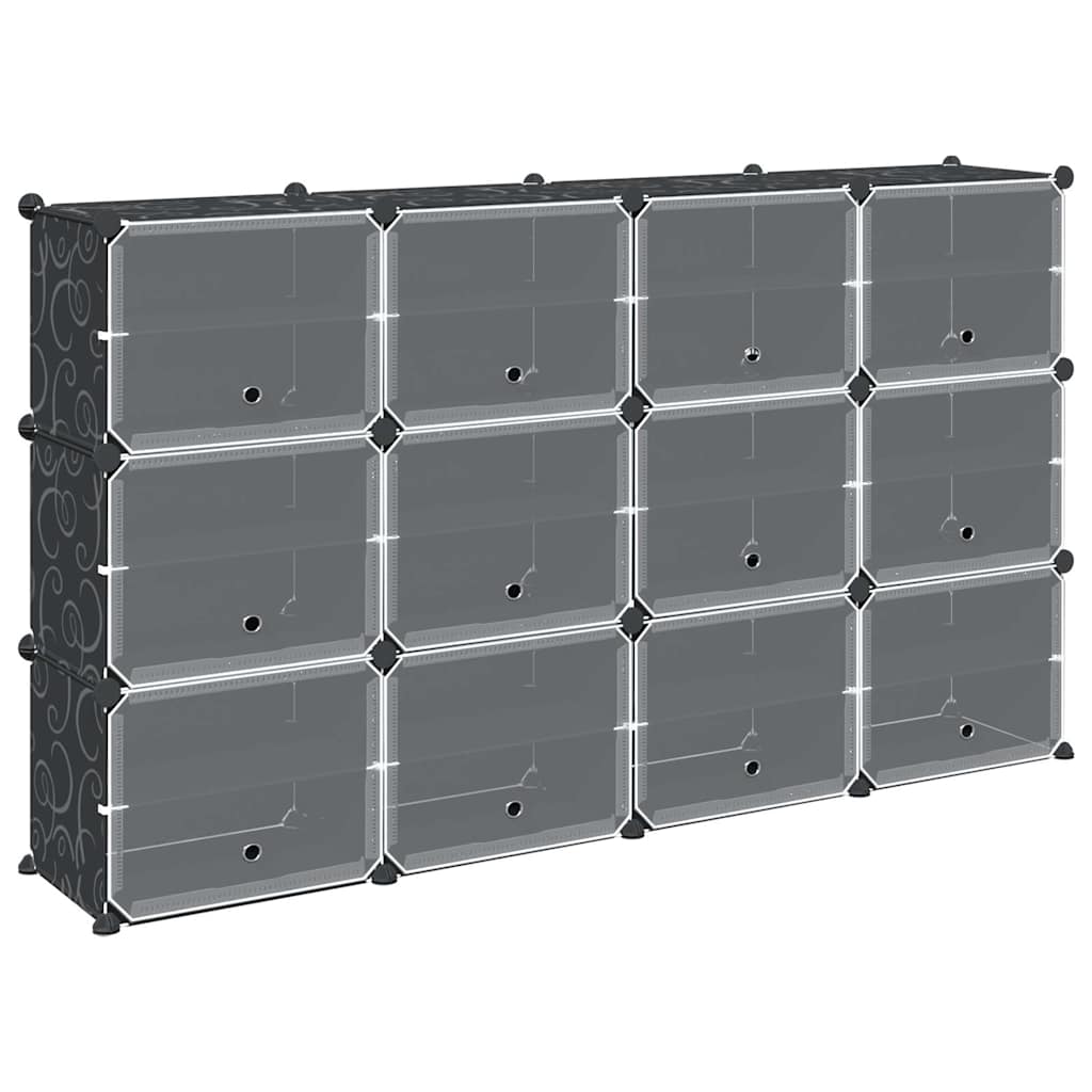 Opbergmeubel met 12 vakken en deuren polypropeen zwart is nu te koop bij PeponiXL, paradijselijk wonen!