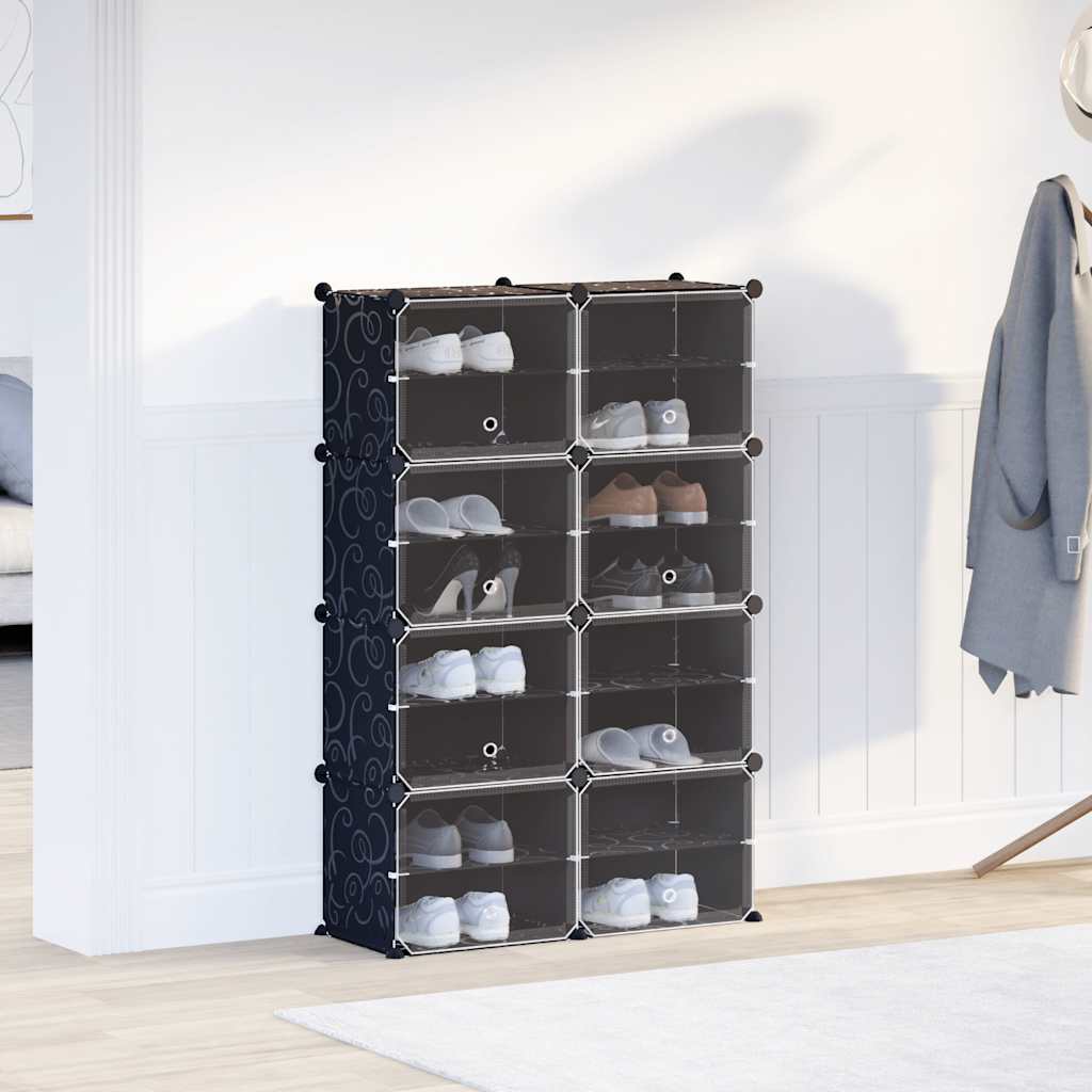 Opbergmeubel met 8 vakken en deuren polypropeen zwart is nu te koop bij PeponiXL, paradijselijk wonen!