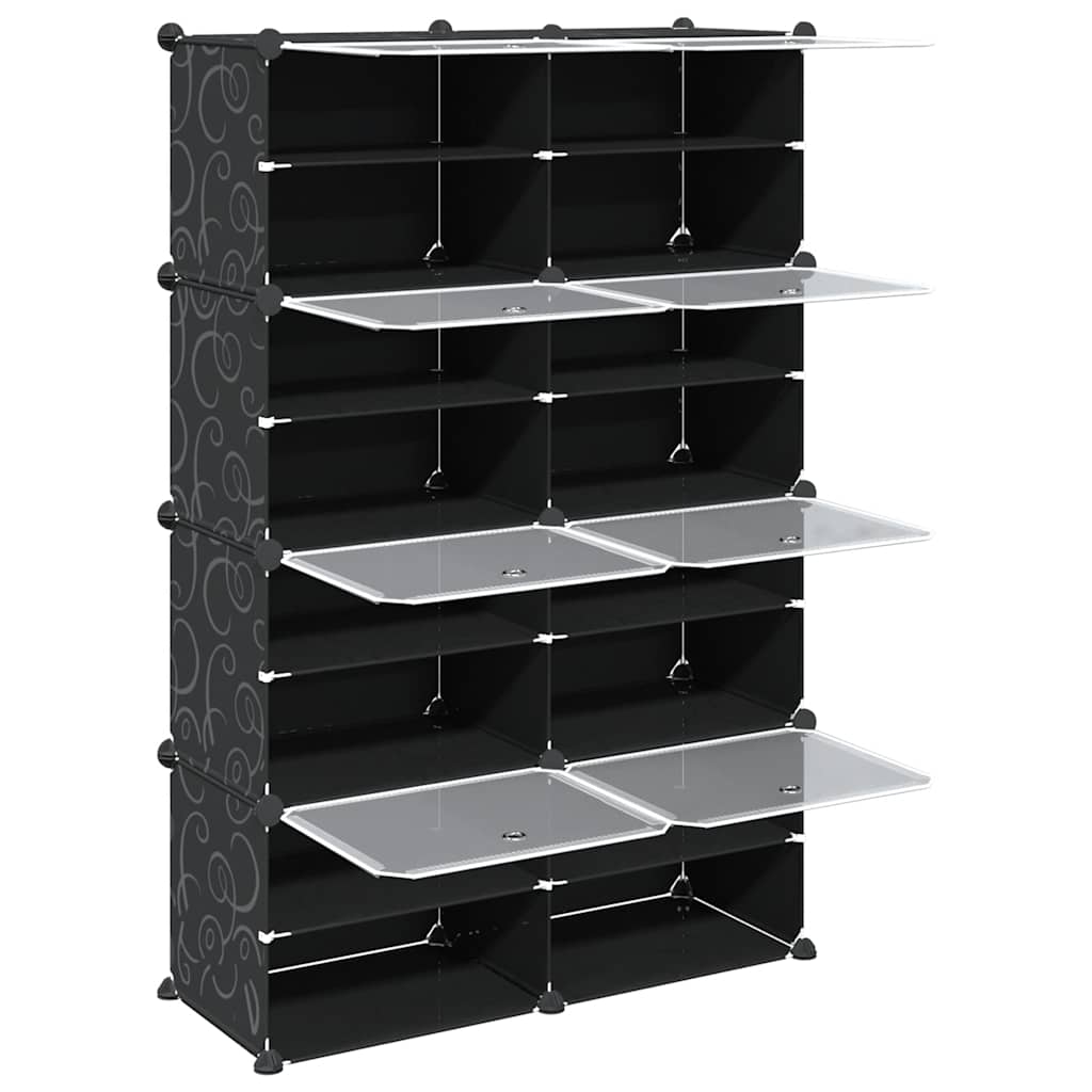 Opbergmeubel met 8 vakken en deuren polypropeen zwart is nu te koop bij PeponiXL, paradijselijk wonen!