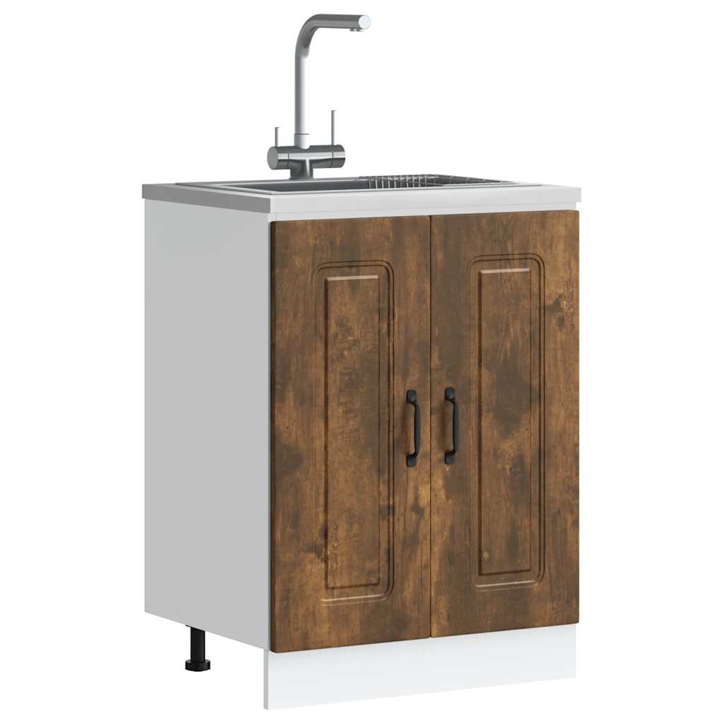 Spoelbakonderkast Kalmar 60x46x81,5cm bewerkt hout gerookteiken is nu te koop bij PeponiXL, paradijselijk wonen!